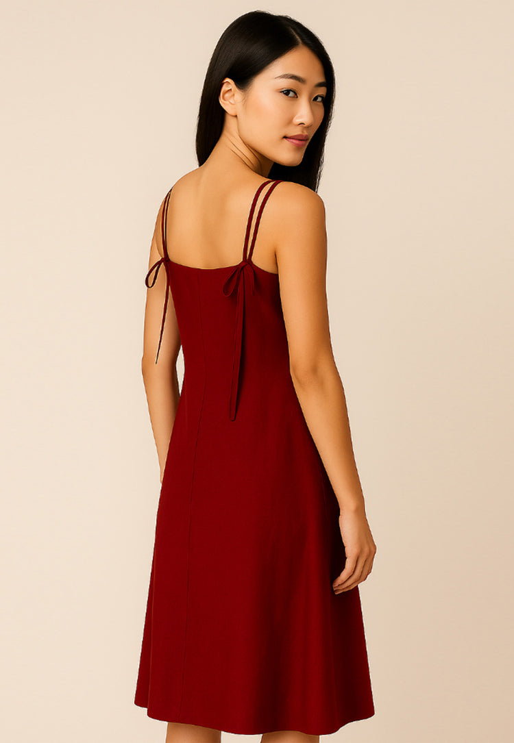 Hisa Tie-Bow Cami Dress in Berry Dark Red