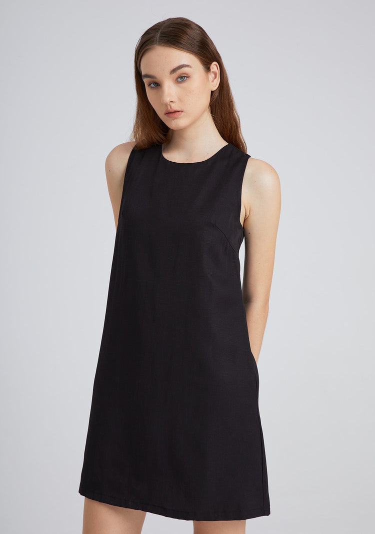 Odette Tencel™ Cut-out Back Shift Dress in Black