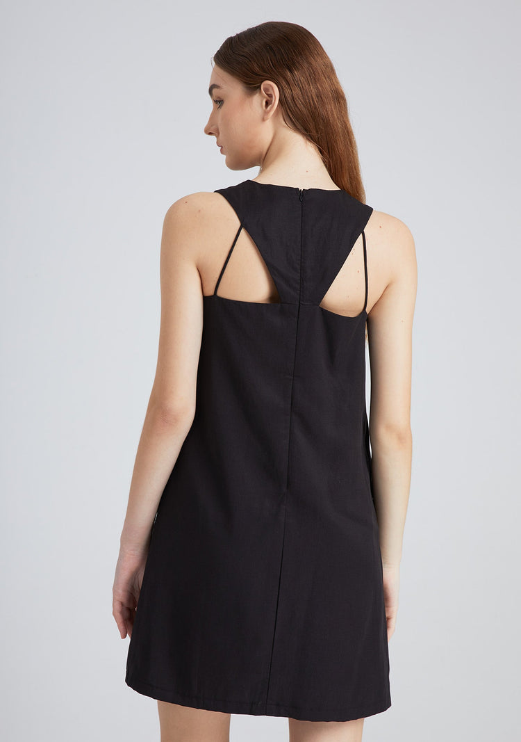Odette Tencel™ Cut-out Back Shift Dress in Black
