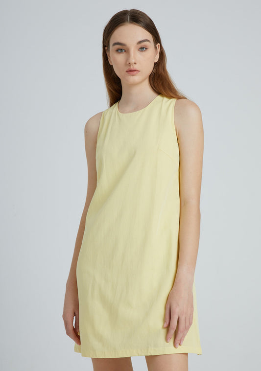 Odette Tencel™ Cut-out Back Short Dress in Lemon