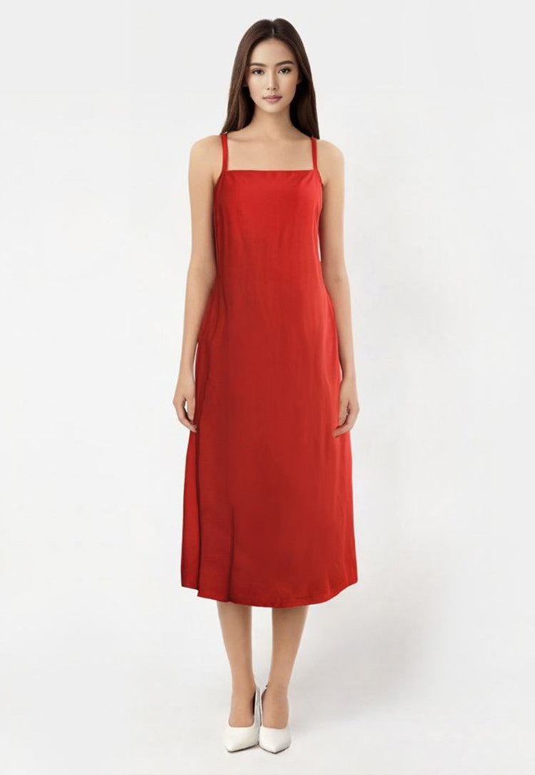Ember Tie-Sash Cami Midi Dress in Berry