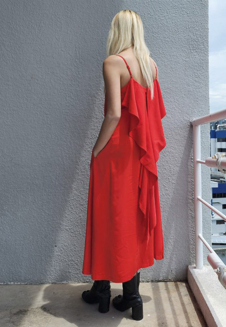 Ember Tie-Sash Cami Midi Dress in Berry