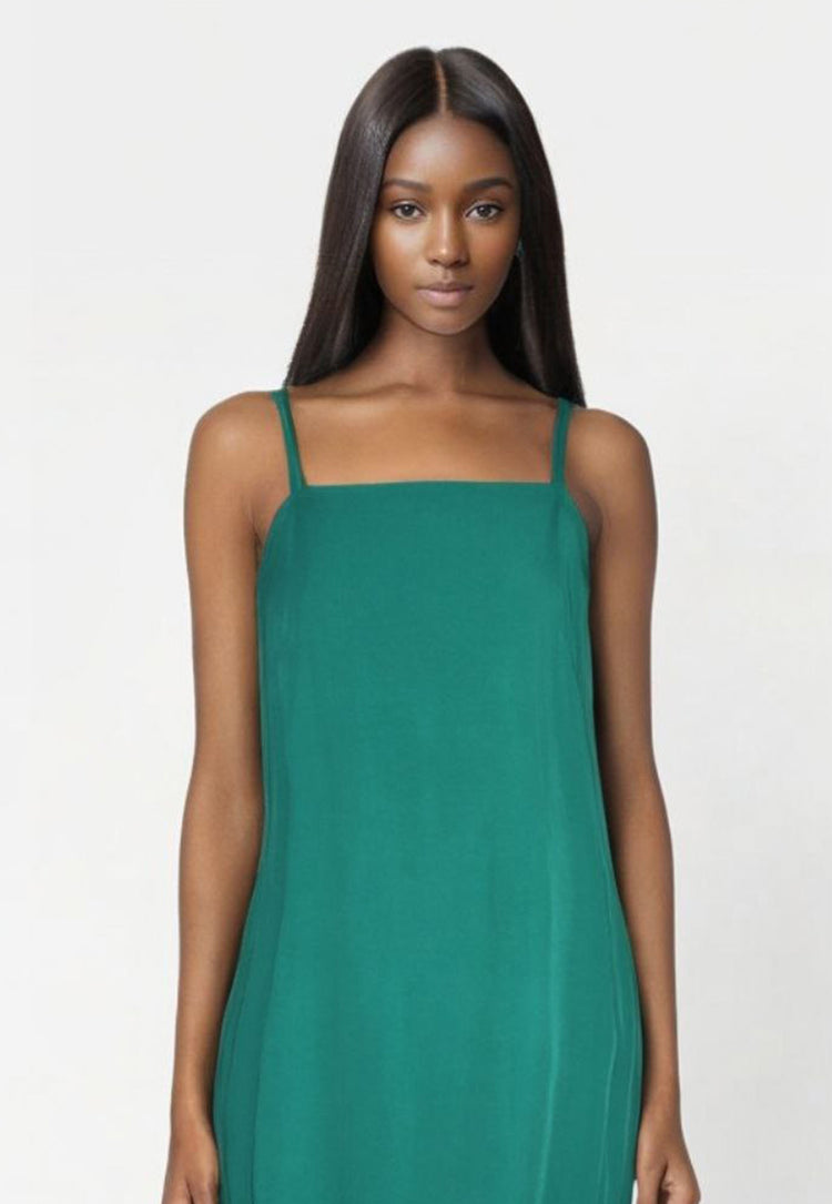 Ember Tie-Sash Cami Midi Dress in Emerald