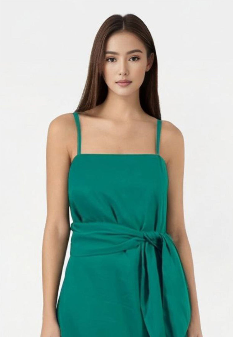 Ember Tie-Sash Cami Midi Dress in Emerald