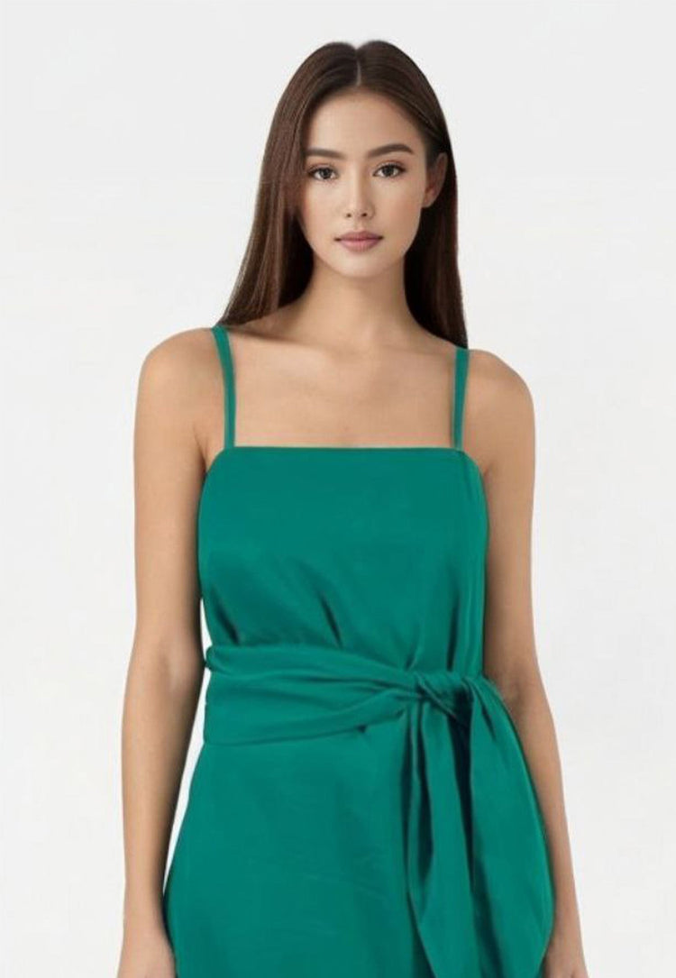 Ember Tie-Sash Cami Midi Dress in Emerald