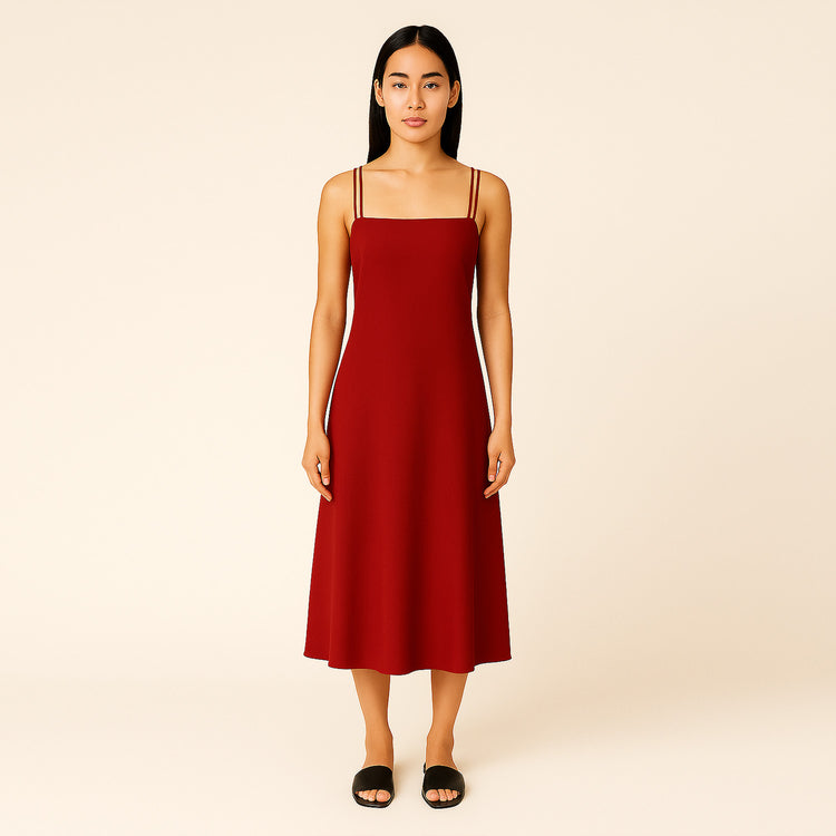 Hisa Tie-Bow Cami Dress in Berry Dark Red