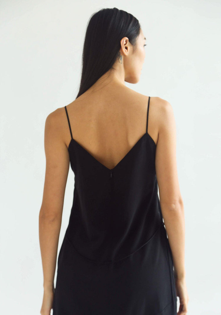 CHASIN ASYMMETRIC SLIP CAMI DRESS - BLACK - SALIENT LABEL