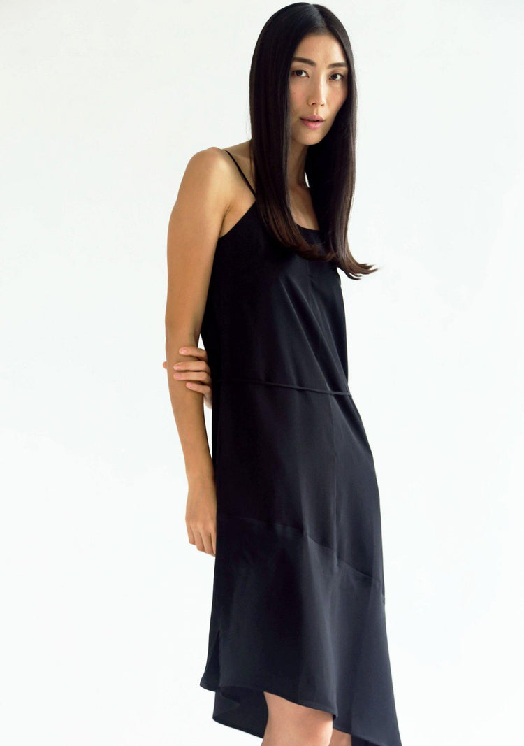 CHASIN ASYMMETRIC SLIP CAMI DRESS - BLACK - SALIENT LABEL