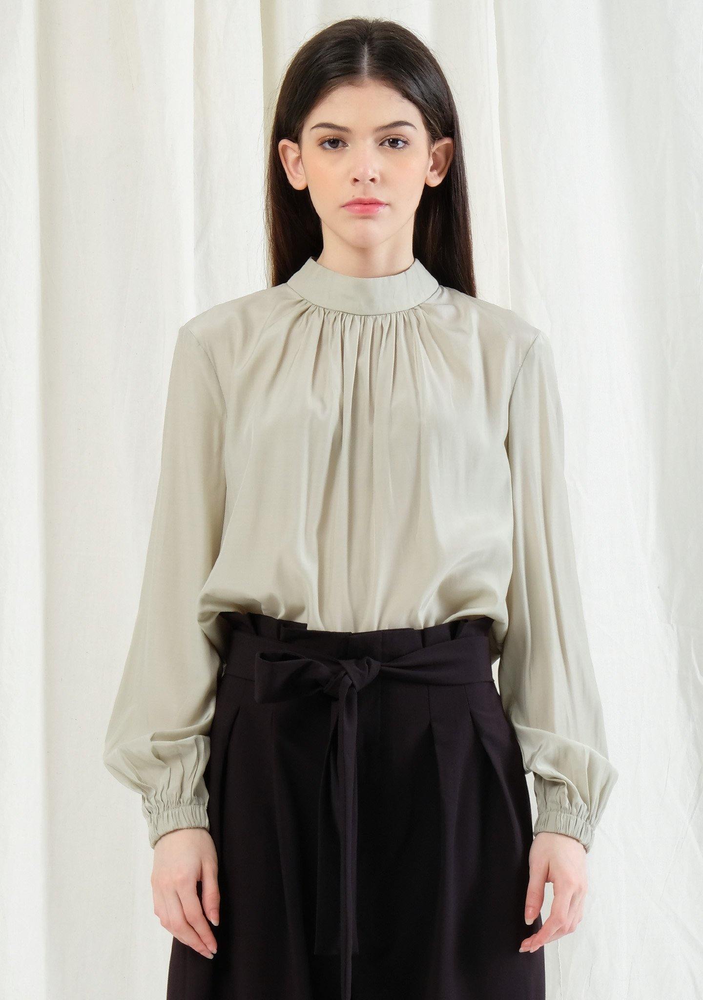Orya High Neck Top - Light Sage Green - SALIENT LABEL