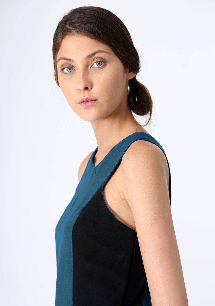 STILES ASYMMETRIC NECKLINE DRESS - PEACOCK - SALIENT LABEL