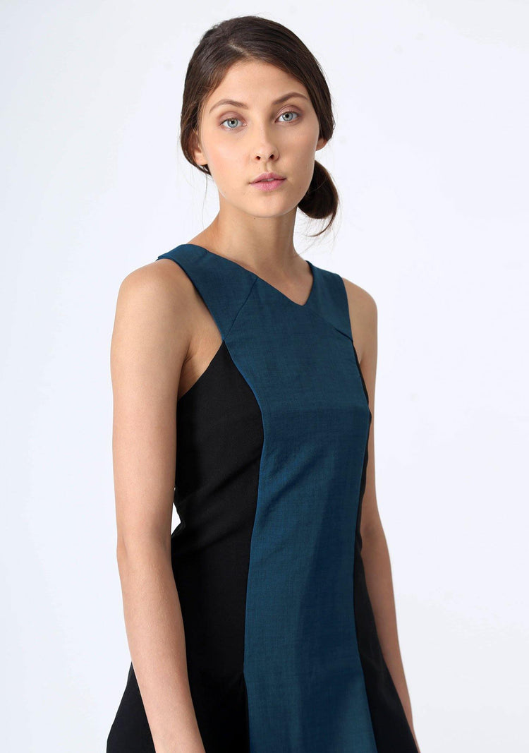 STILES ASYMMETRIC NECKLINE DRESS - PEACOCK - SALIENT LABEL