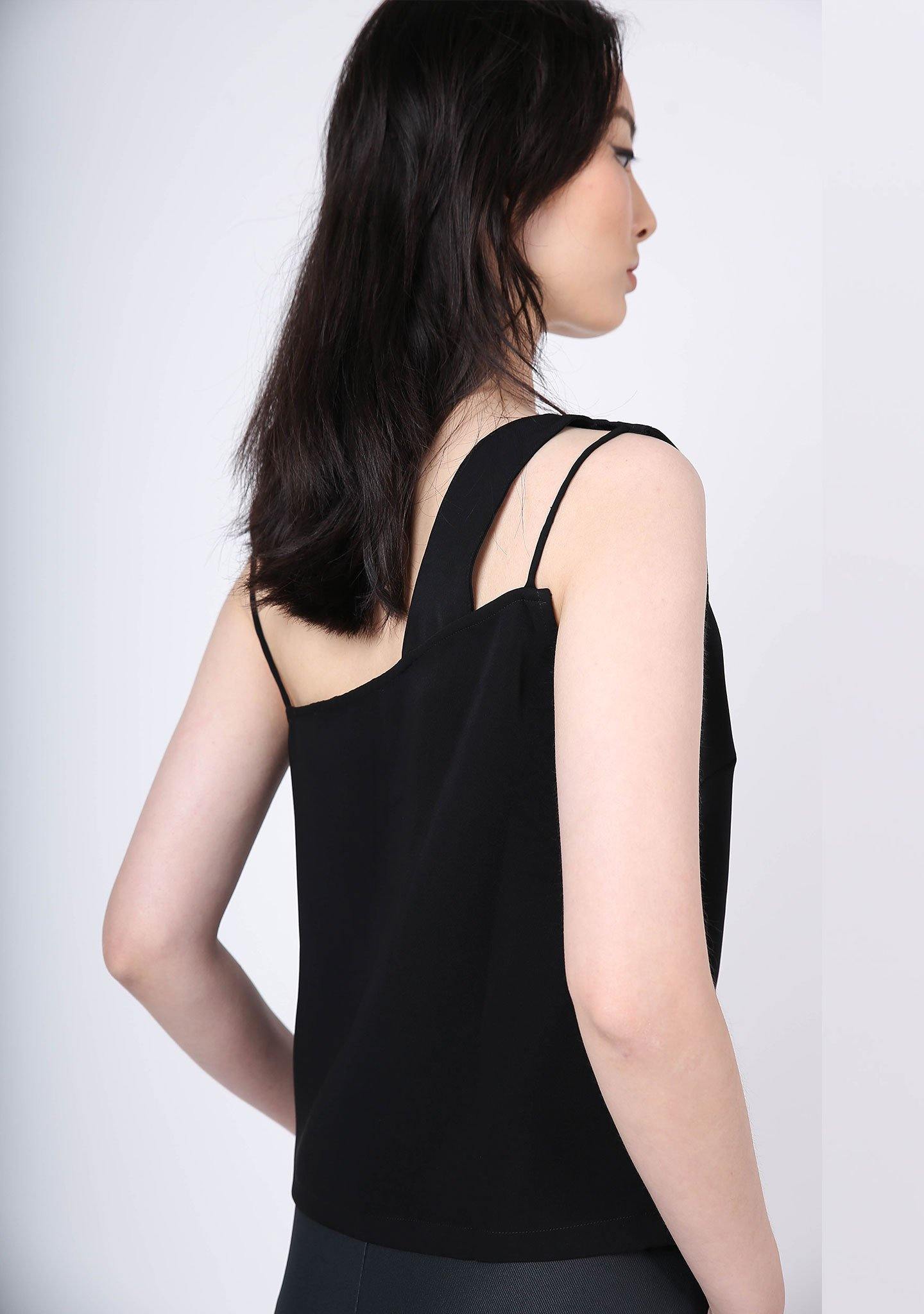 AOI ASYMMETRIC NECKLINE TOP - BLACK - SALIENT LABEL