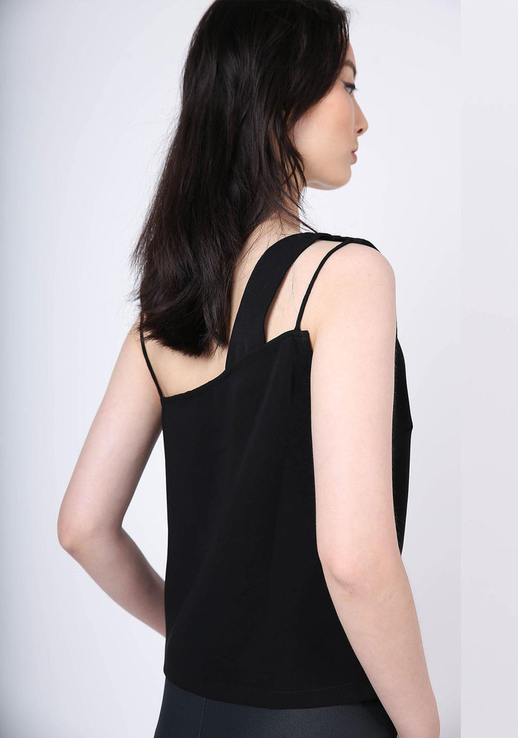 AOI ASYMMETRIC NECKLINE TOP - BLACK - SALIENT LABEL