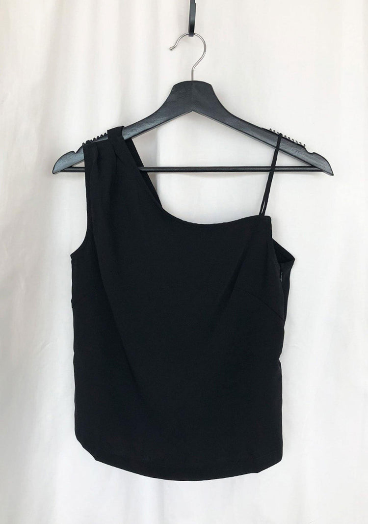 AOI ASYMMETRIC NECKLINE TOP - BLACK - SALIENT LABEL