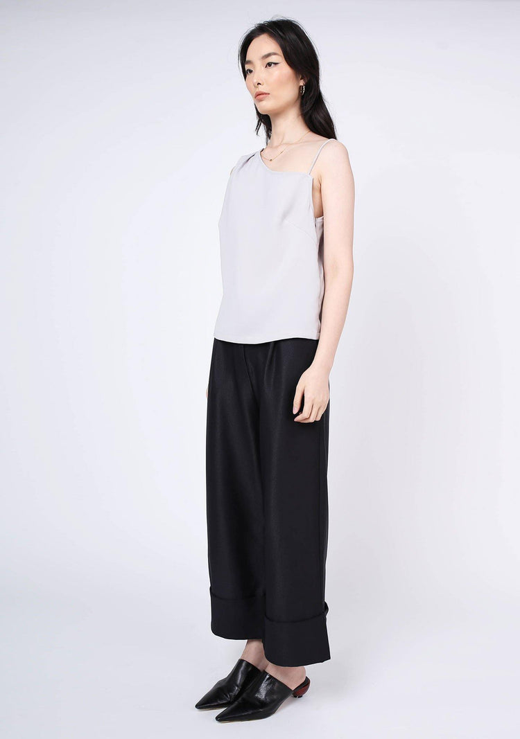 AOI ASYMMETRIC NECKLINE TOP - Warm Grey - SALIENT LABEL