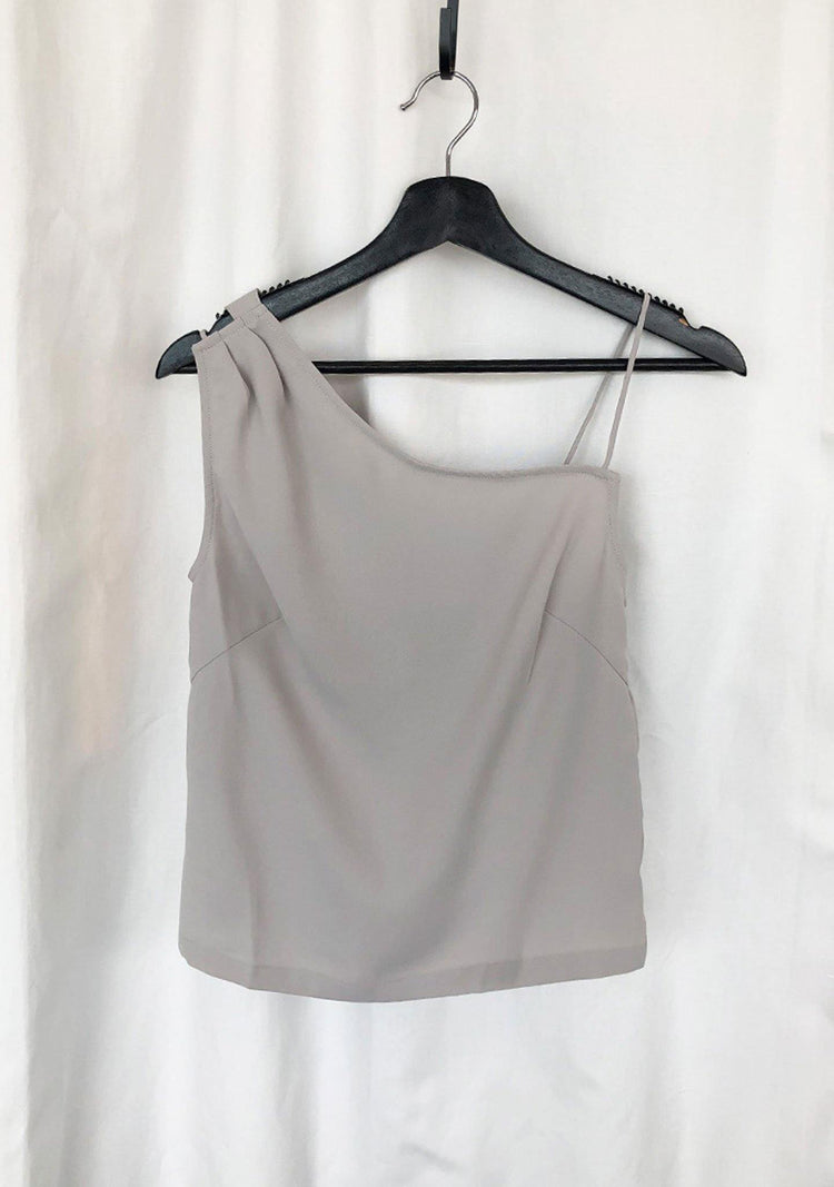 AOI ASYMMETRIC NECKLINE TOP - Warm Grey - SALIENT LABEL