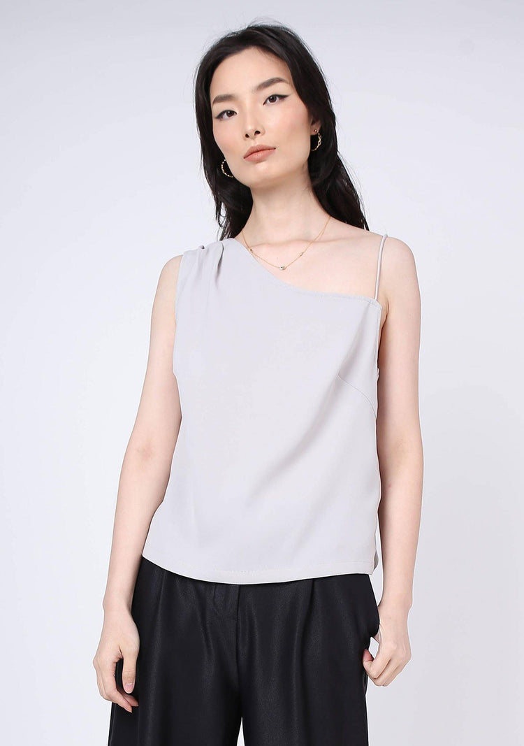 AOI ASYMMETRIC NECKLINE TOP - Warm Grey - SALIENT LABEL
