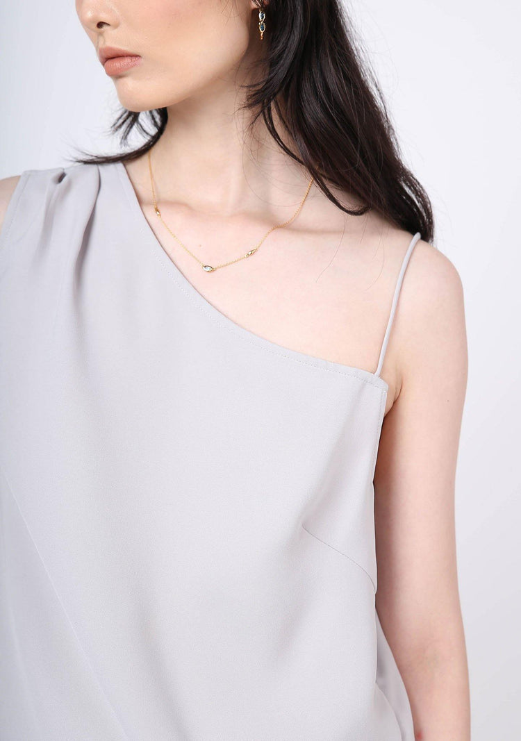 AOI ASYMMETRIC NECKLINE TOP - Warm Grey - SALIENT LABEL