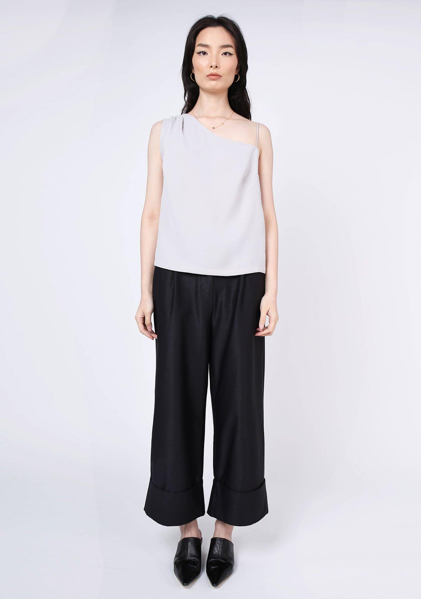 AOI ASYMMETRIC NECKLINE TOP - Warm Grey - SALIENT LABEL