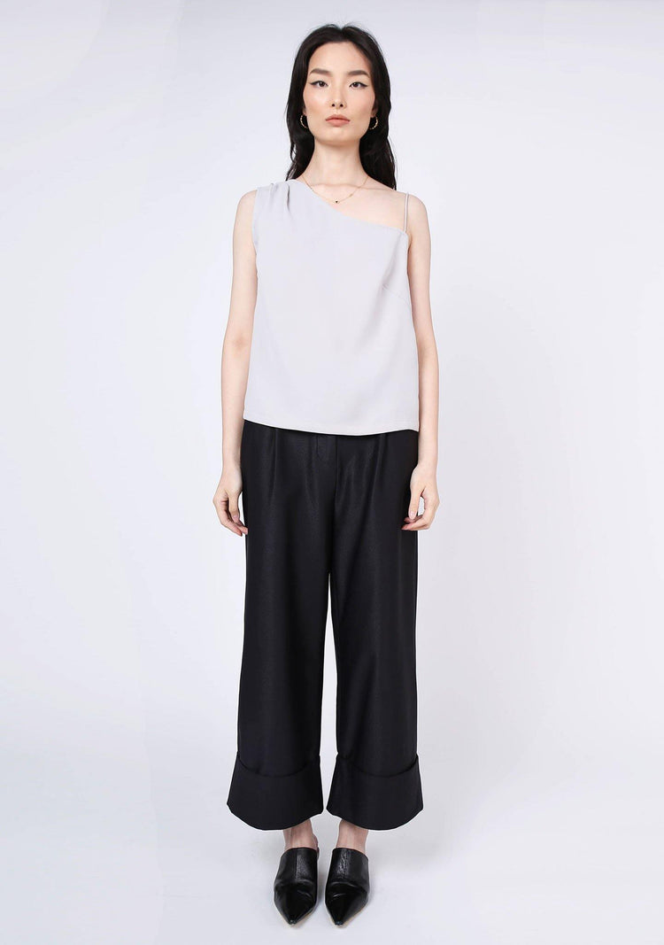 AOI ASYMMETRIC NECKLINE TOP - Warm Grey - SALIENT LABEL