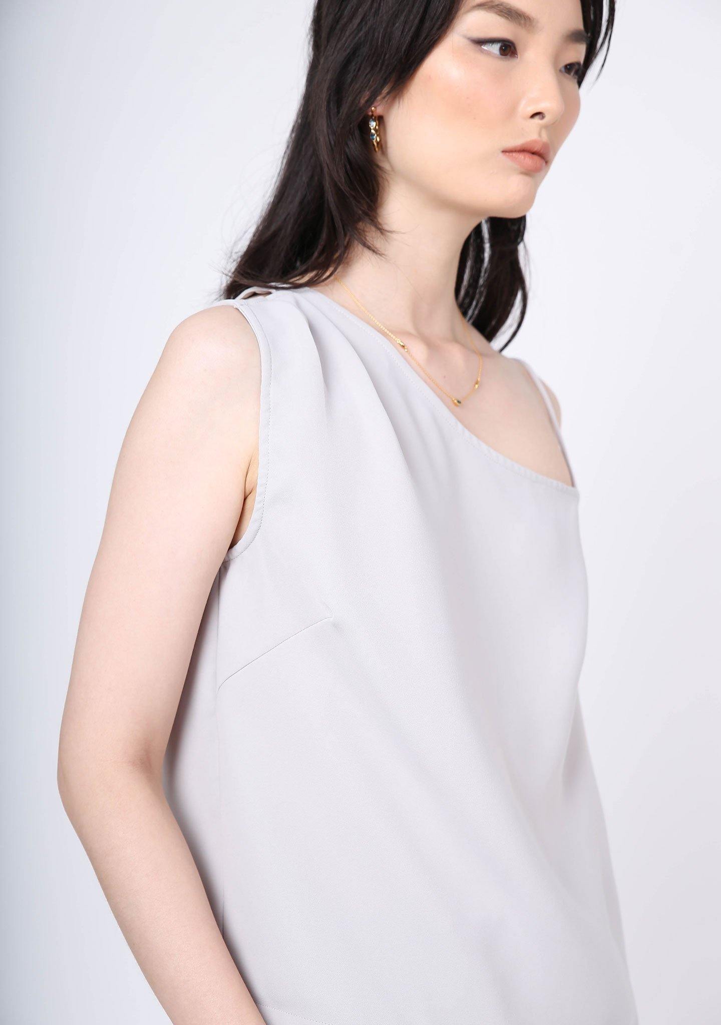 AOI ASYMMETRIC NECKLINE TOP - Warm Grey - SALIENT LABEL