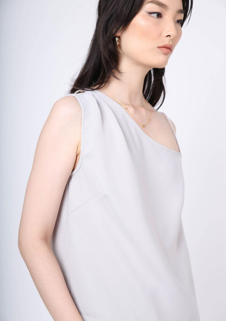 AOI ASYMMETRIC NECKLINE TOP - Warm Grey - SALIENT LABEL