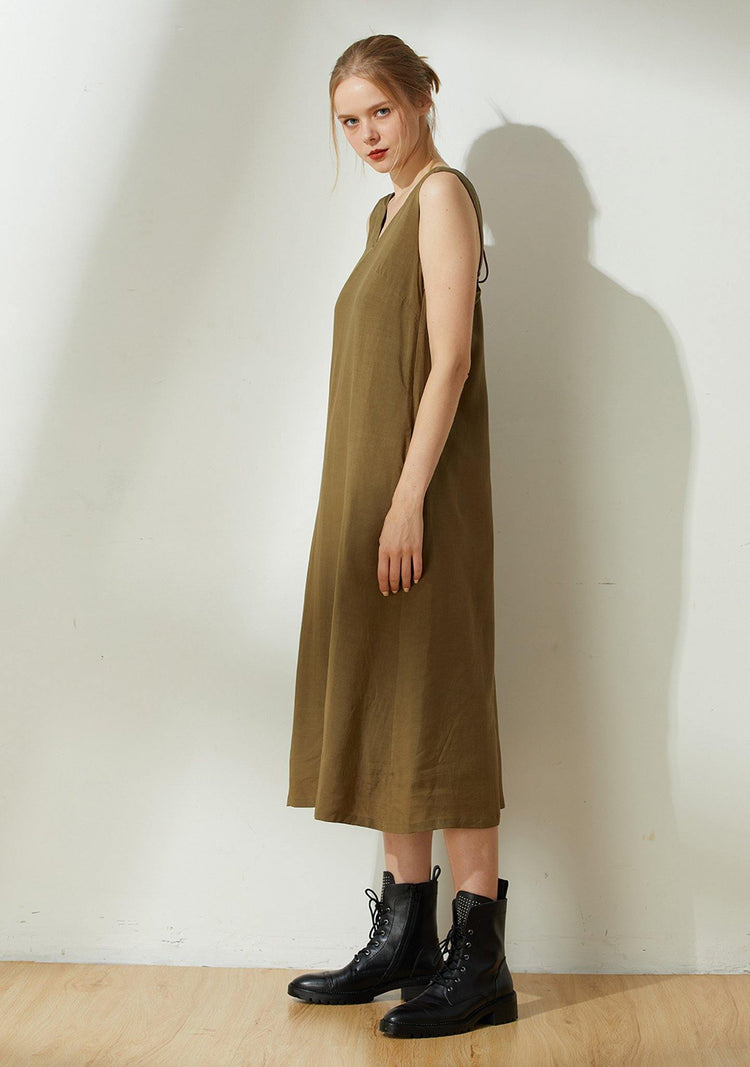 Asteria Tie-back Midi Dress in Moss - SALIENT LABEL