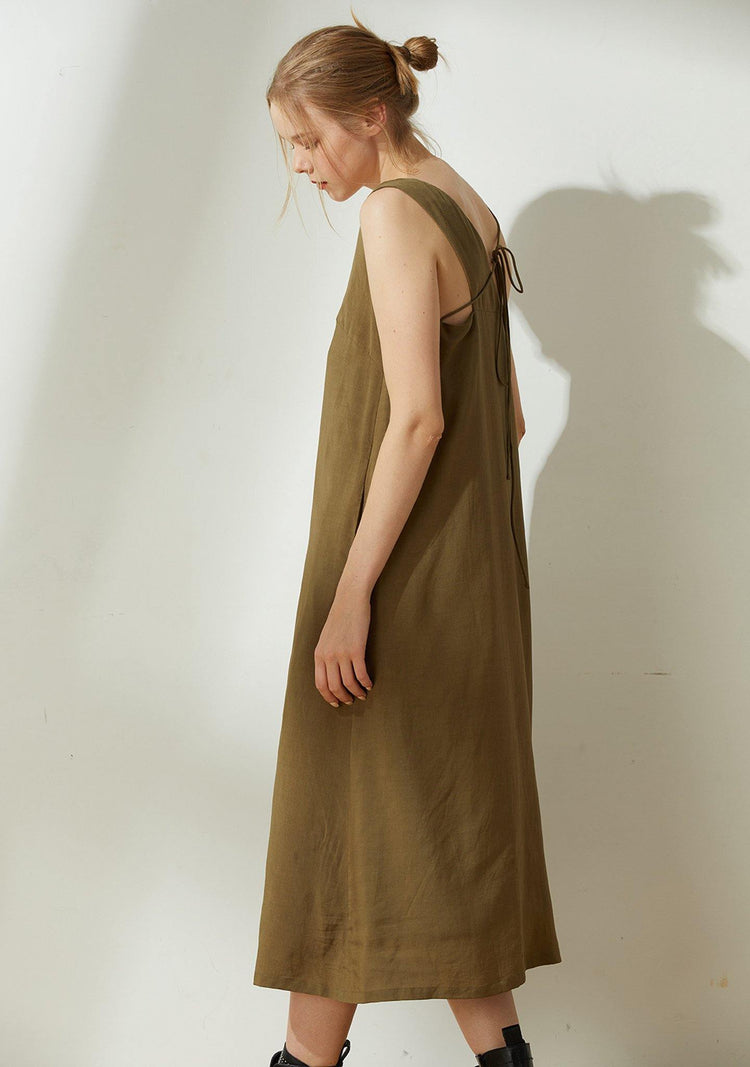Asteria Tie-back Midi Dress in Moss - SALIENT LABEL