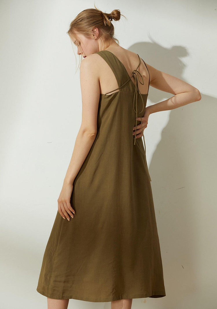 Asteria Tie-back Midi Dress in Moss - SALIENT LABEL