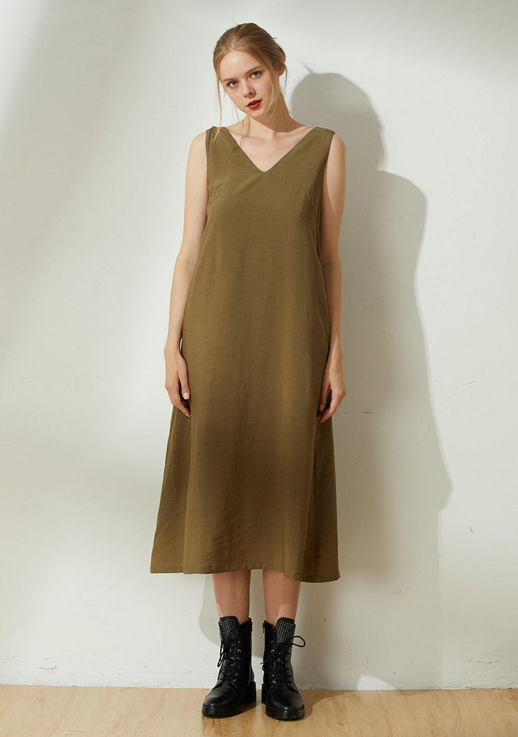 Asteria Tie-back Midi Dress in Moss - SALIENT LABEL