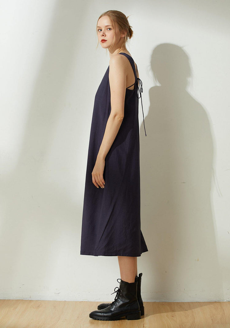 Asteria Tie-back Midi Dress in Midnight Navy - SALIENT LABEL