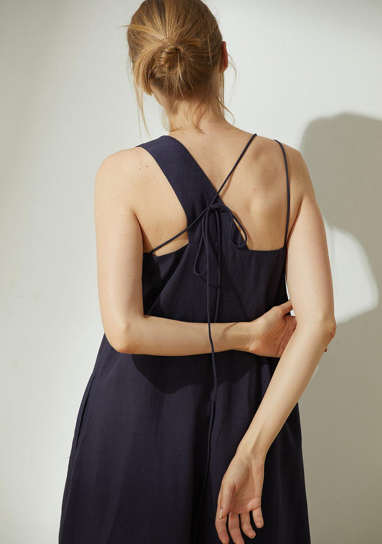 Asteria Tie-back Midi Dress in Midnight Navy - SALIENT LABEL