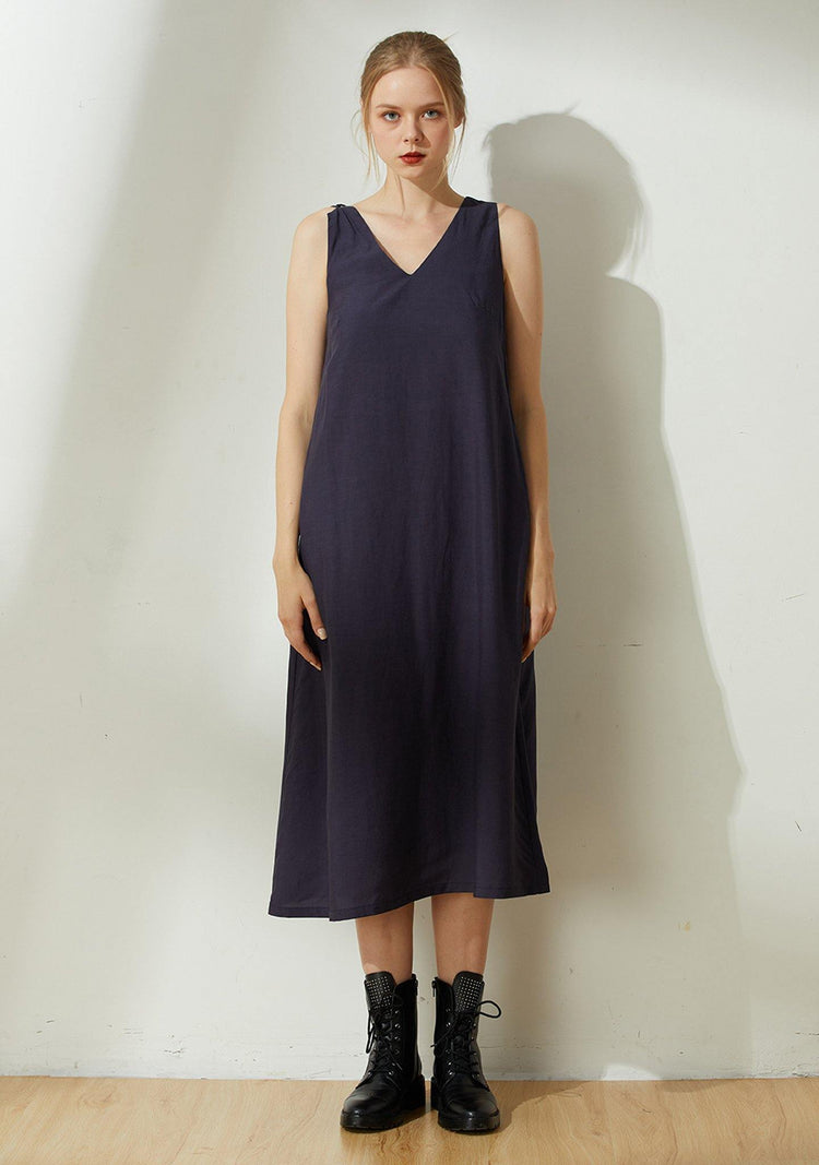 Asteria Tie-back Midi Dress in Midnight Navy - SALIENT LABEL