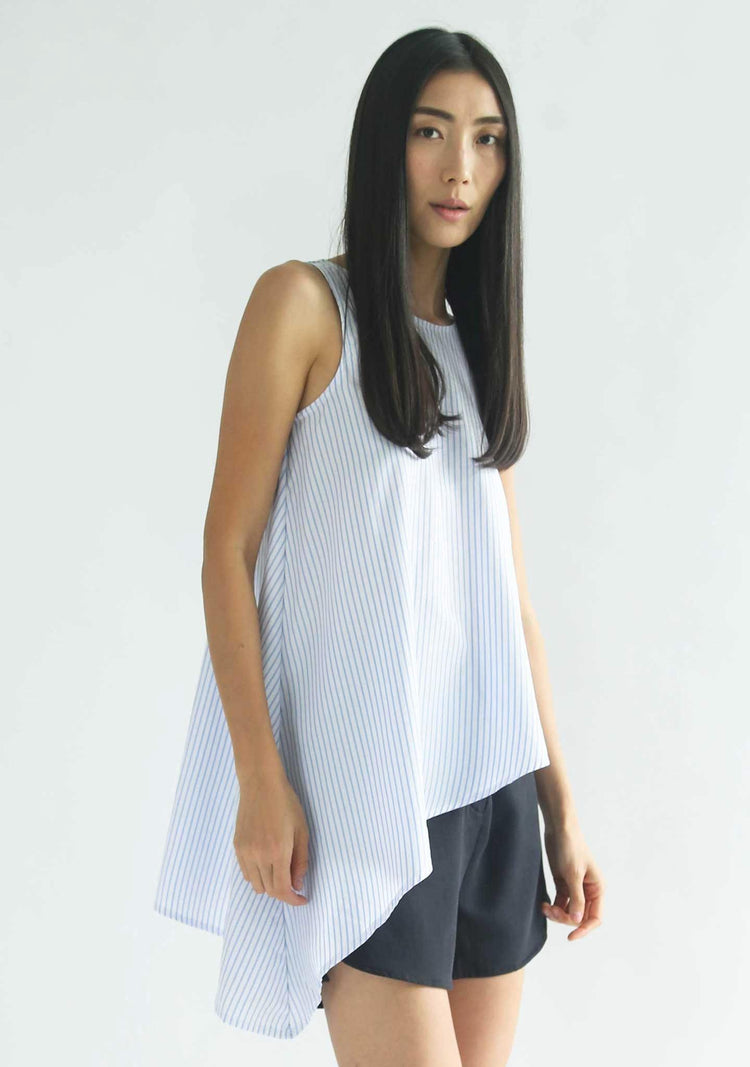 ASYMMETRIC SLEEVELESS TOP - STRIPE - SALIENT LABEL