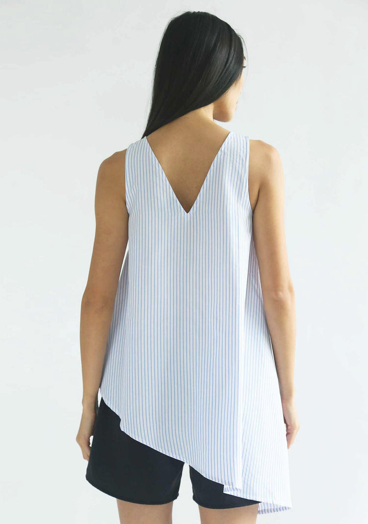 ASYMMETRIC SLEEVELESS TOP - STRIPE - SALIENT LABEL