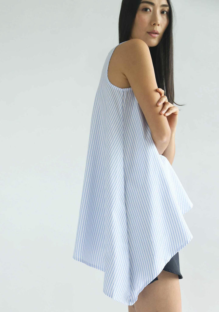 ASYMMETRIC SLEEVELESS TOP - STRIPE - SALIENT LABEL