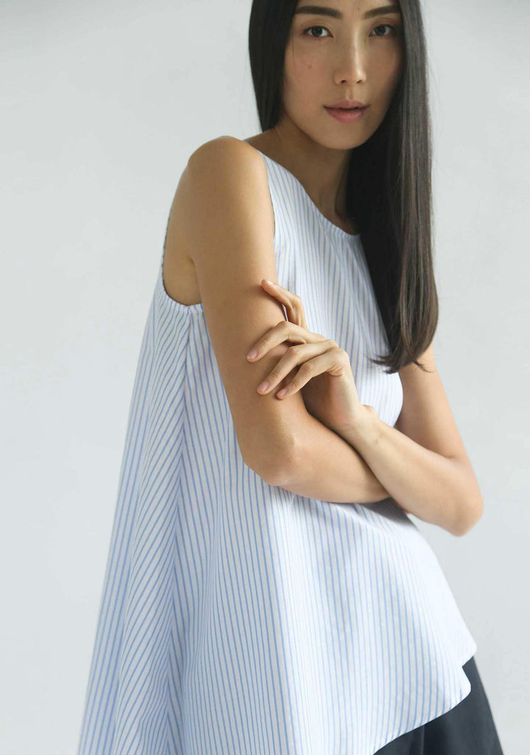 ASYMMETRIC SLEEVELESS TOP - STRIPE - SALIENT LABEL