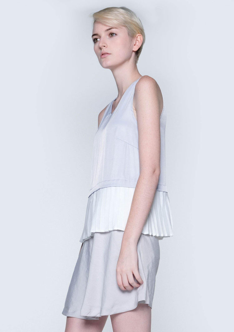 AXEL DUAL COLOUR PLEATED TOP - XENON BLUE - SALIENT LABEL