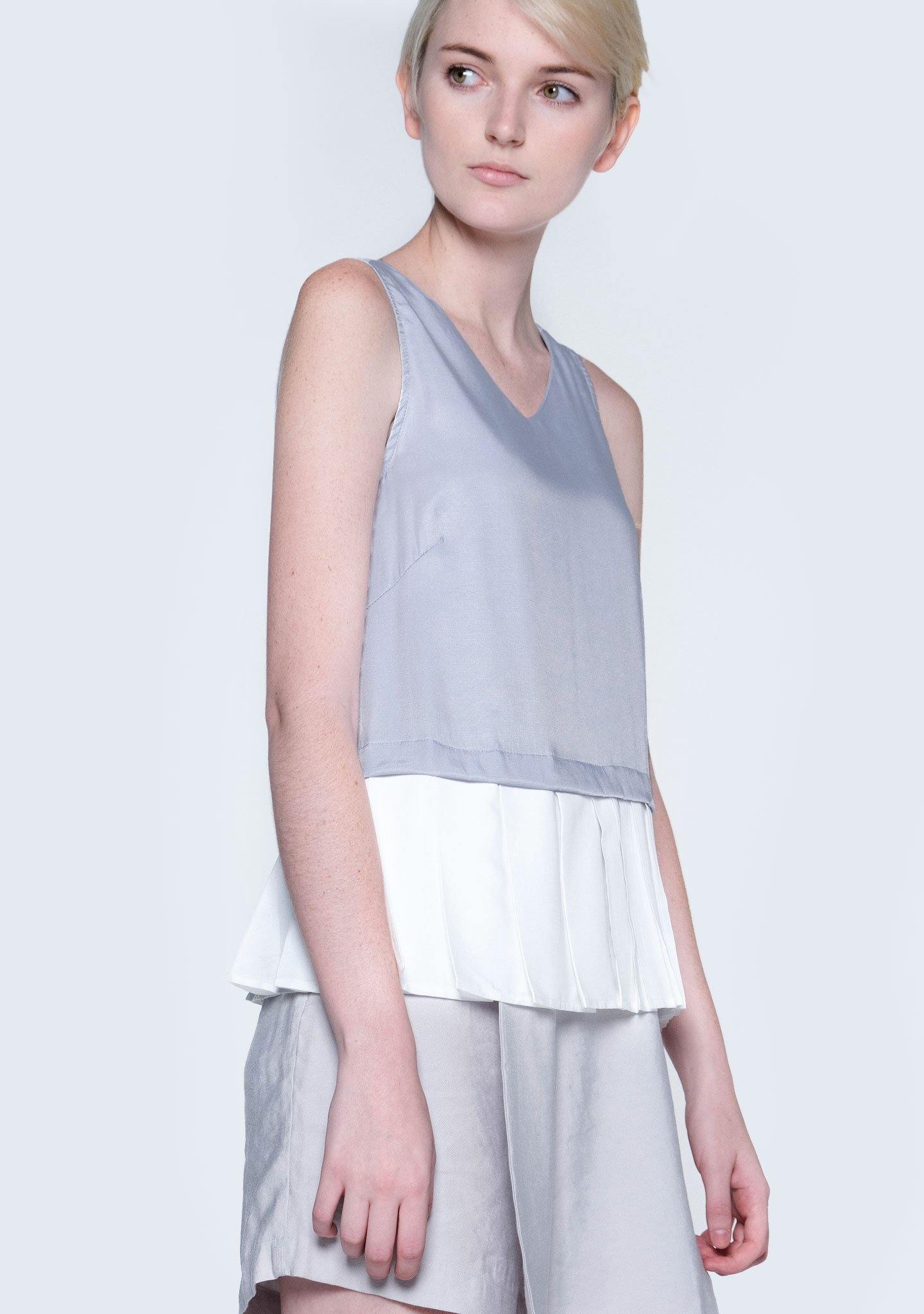 AXEL DUAL COLOUR PLEATED TOP - XENON BLUE - SALIENT LABEL