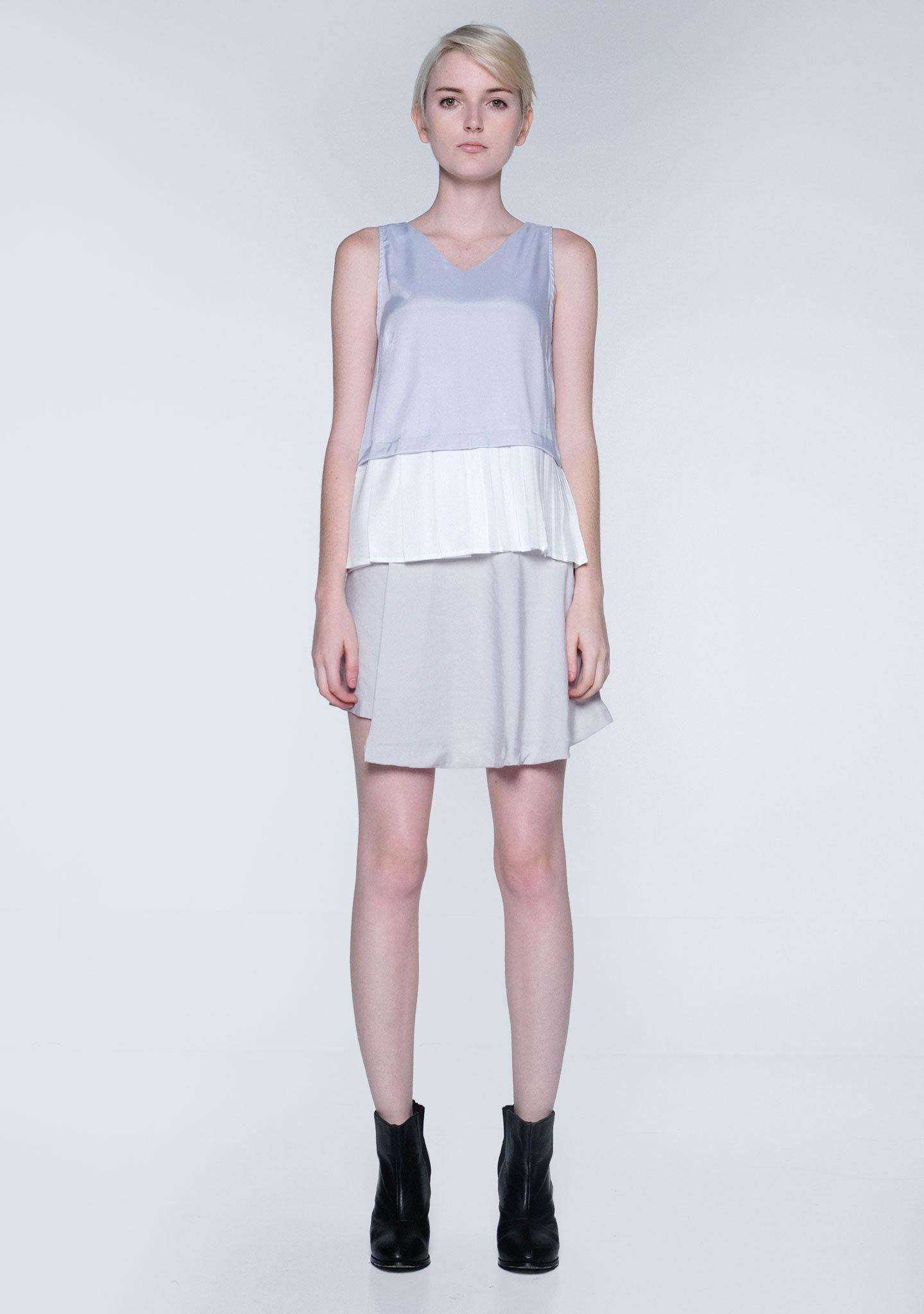 AXEL DUAL COLOUR PLEATED TOP - XENON BLUE - SALIENT LABEL