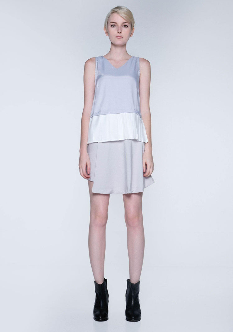 AXEL DUAL COLOUR PLEATED TOP - XENON BLUE - SALIENT LABEL