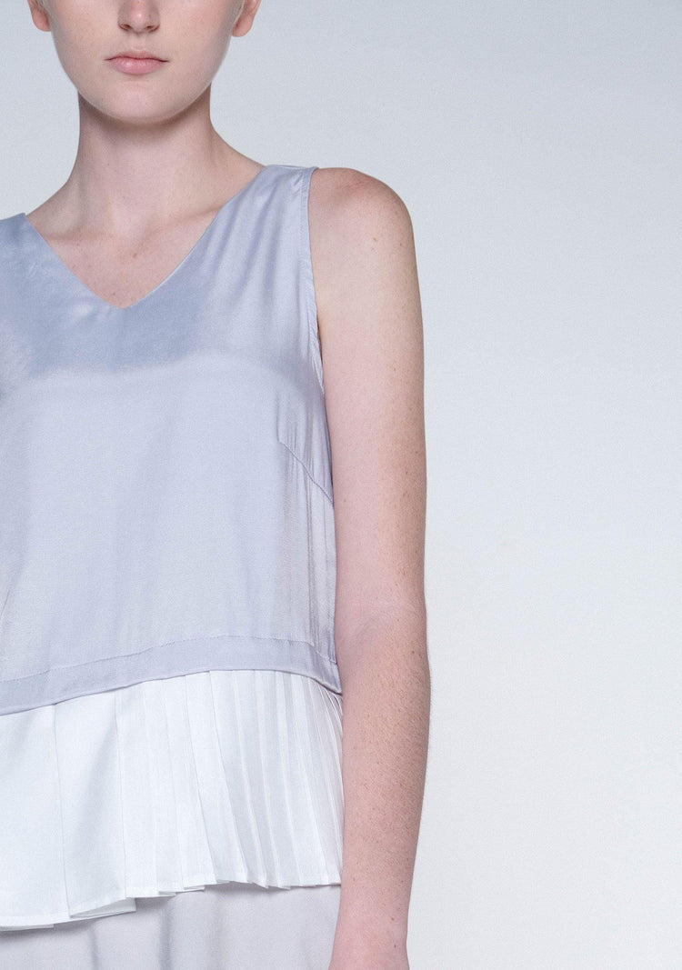 AXEL DUAL COLOUR PLEATED TOP - XENON BLUE - SALIENT LABEL