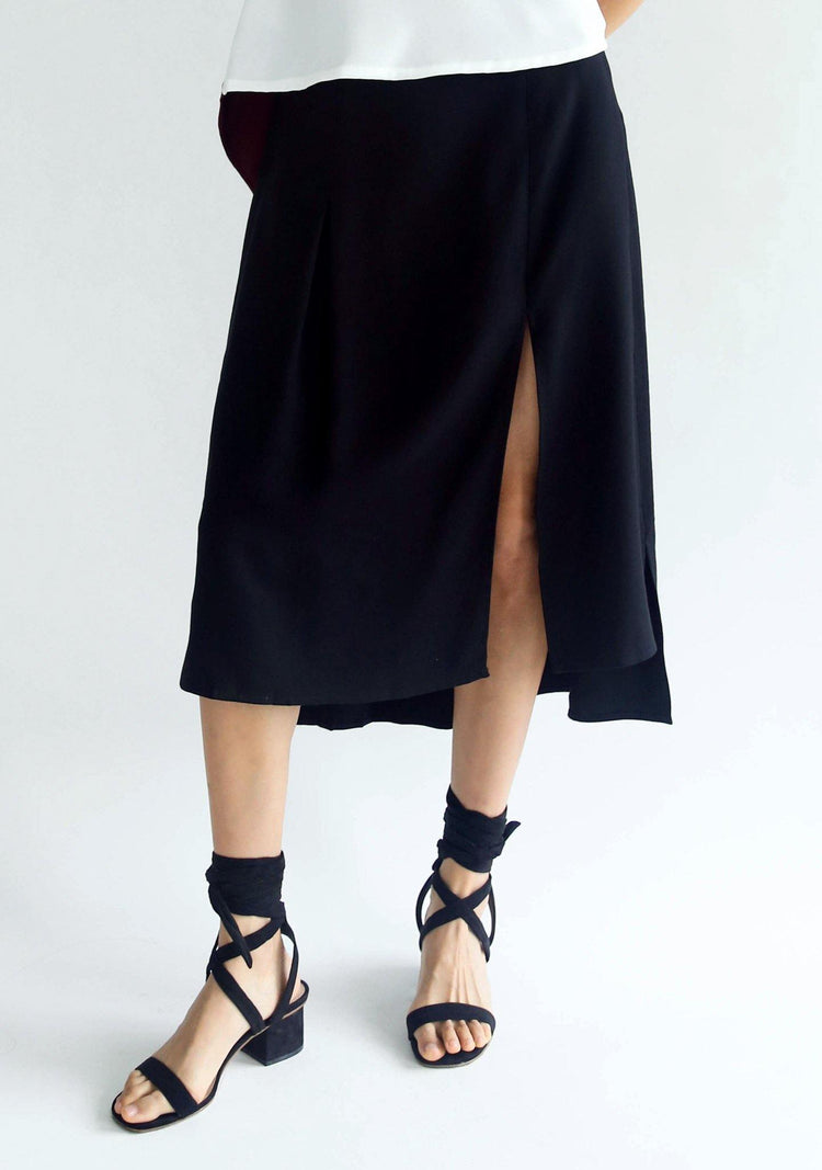 BLACK BAMBOO HI-LO SLIT SKIRT - SALIENT LABEL