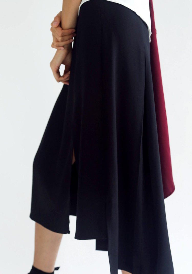 BLACK BAMBOO HI-LO SLIT SKIRT - SALIENT LABEL