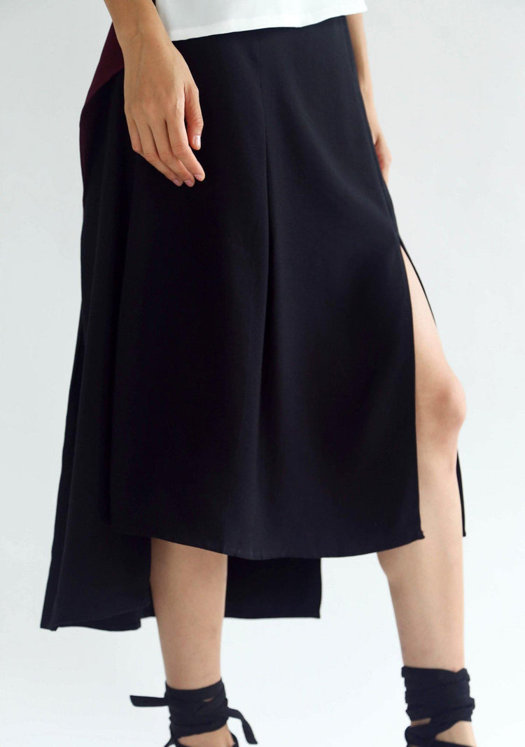 BLACK BAMBOO HI-LO SLIT SKIRT - SALIENT LABEL