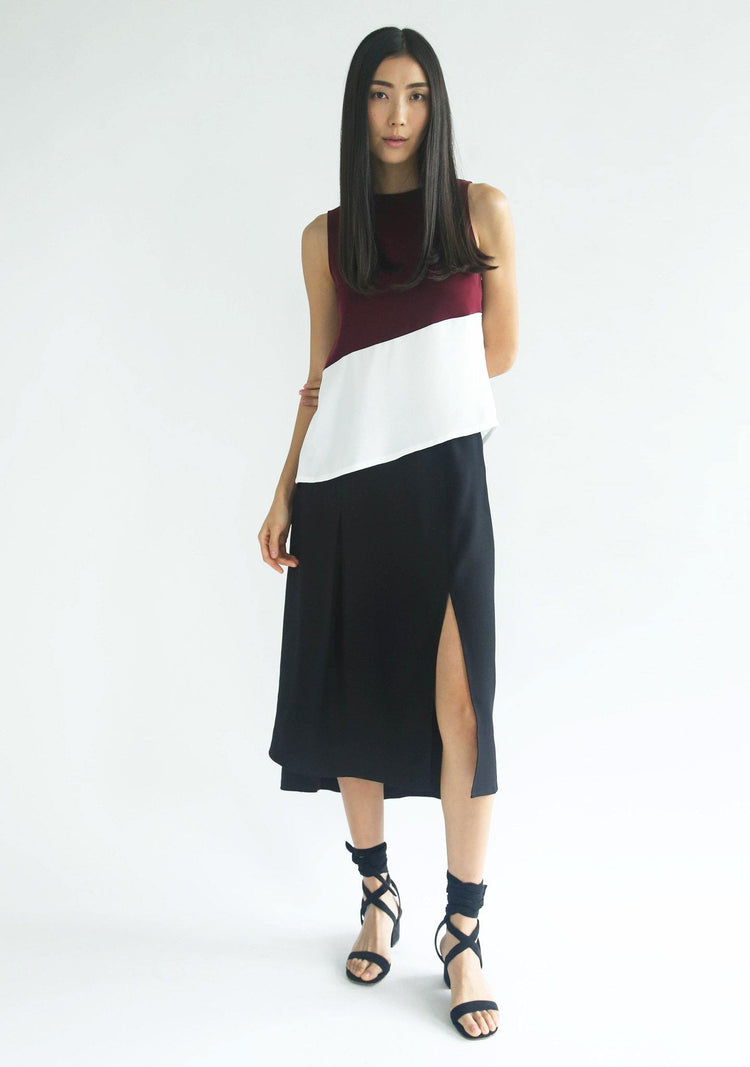 BLACK BAMBOO HI-LO SLIT SKIRT - SALIENT LABEL