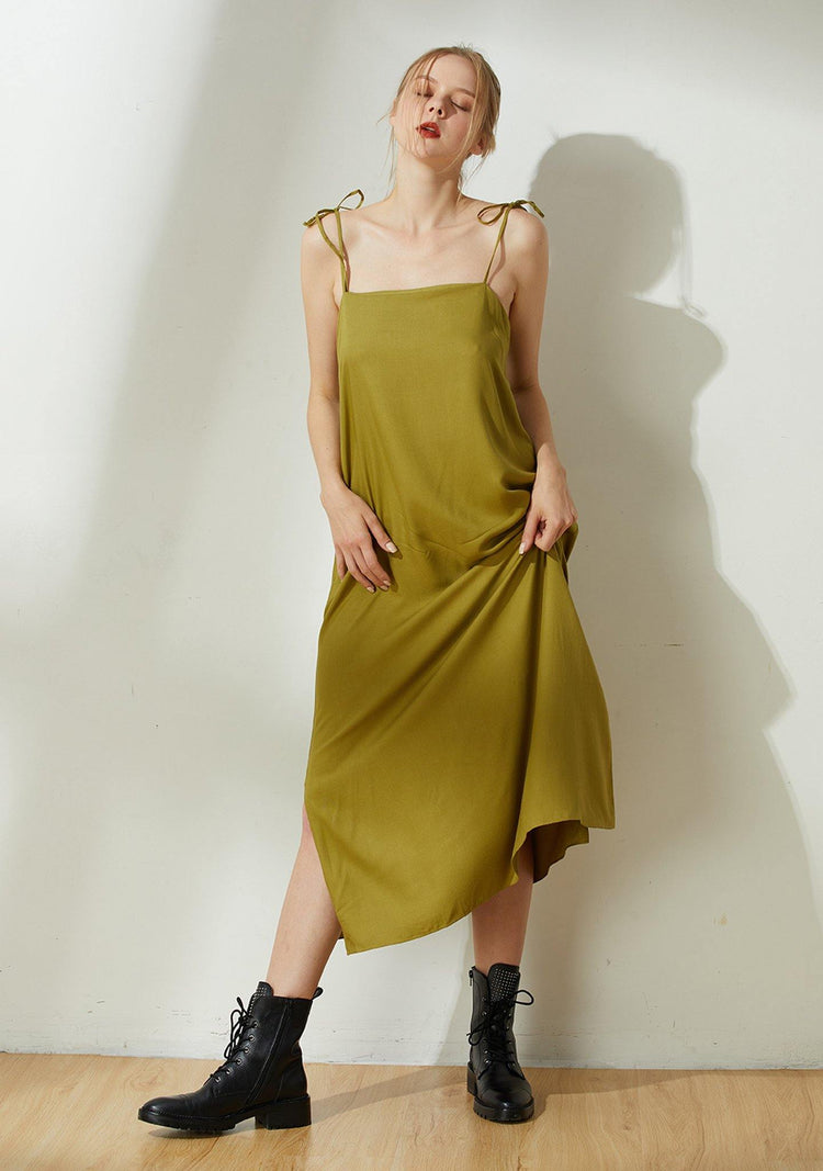 Bhumi Rayon Midi Dress - Olive - SALIENT LABEL