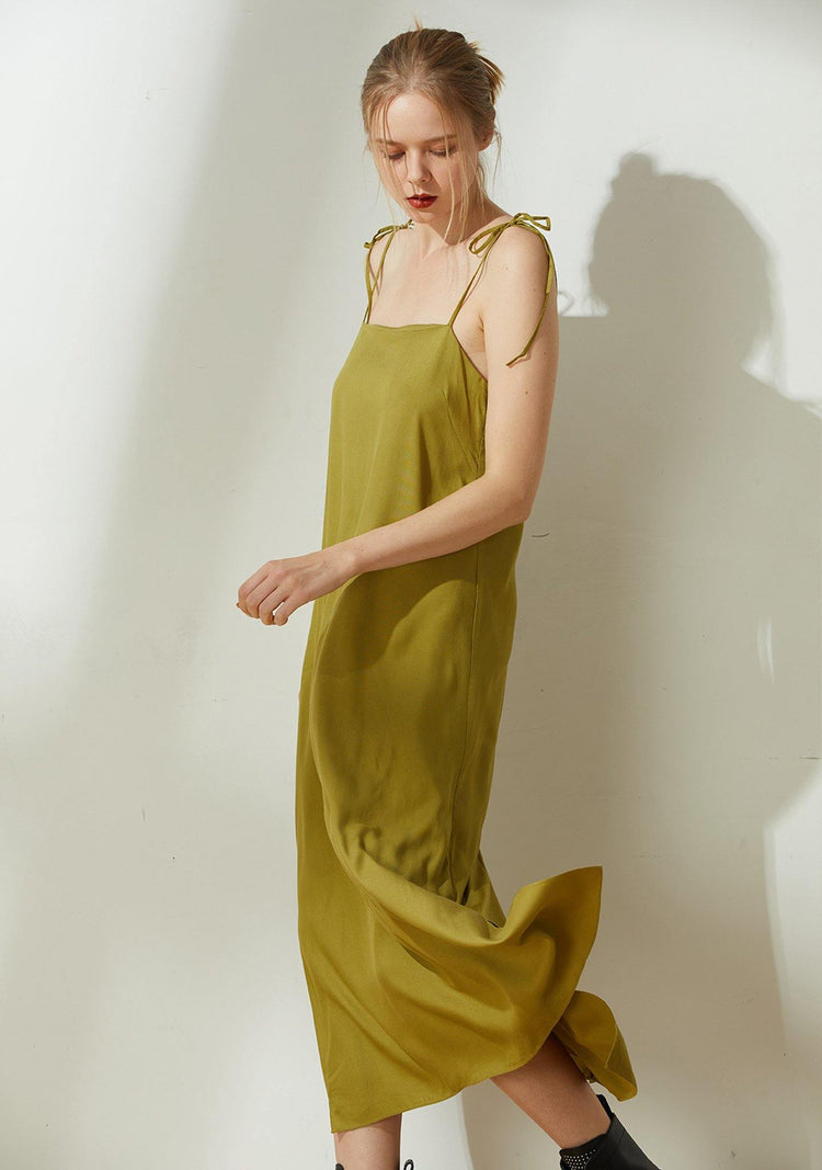 Bhumi Rayon Midi Dress - Olive - SALIENT LABEL