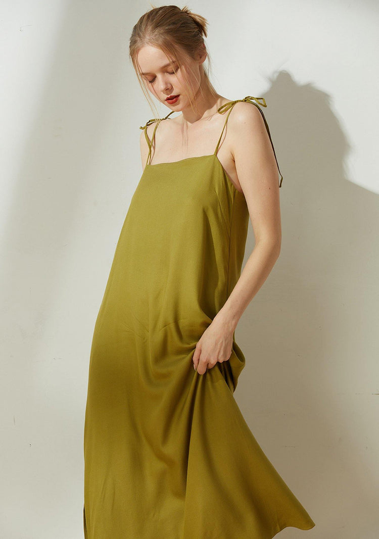 Bhumi Rayon Midi Dress - Olive - SALIENT LABEL