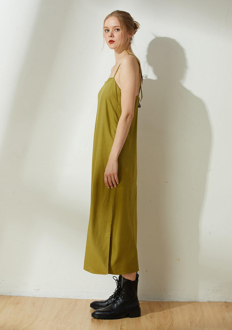 Bhumi Rayon Midi Dress - Olive - SALIENT LABEL